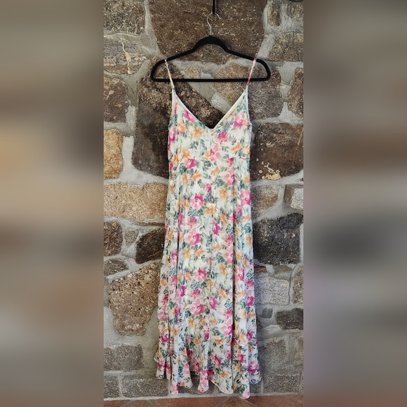 Lulus Fly Me to Florence White Floral Print Ruffled High-Low Dress Size Small - Picture 4 of 16